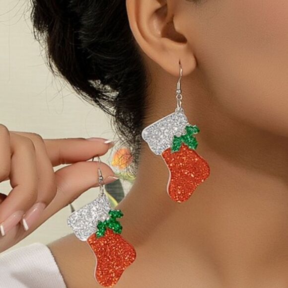 BRAND NEW FESTIVE GLITTER STOCKING EARRINGS - Picture 1 of 11